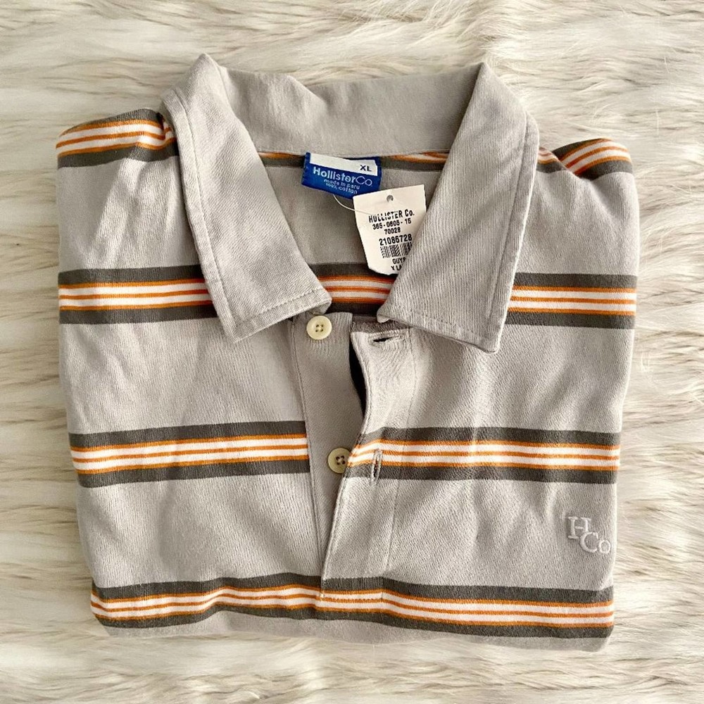 Hollister & Co. Grey Orange Striped Long Sleeve Collared Rugby Top Sz XL Y2K